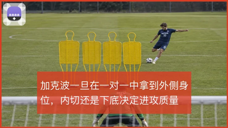 加克波一旦在一对一中拿到外侧身位,内切还是下底决定进攻质量